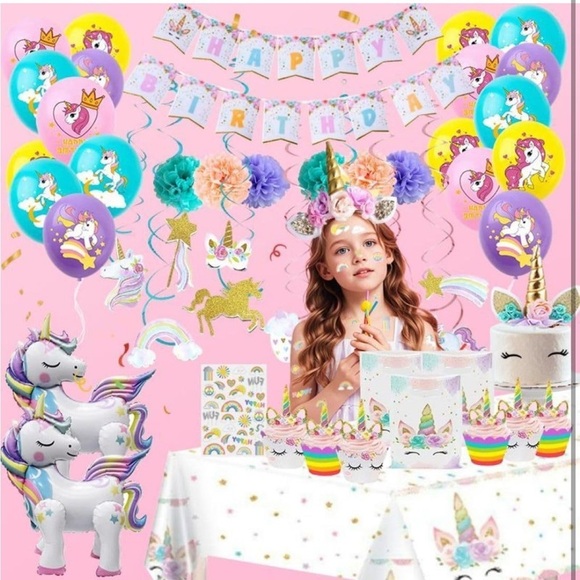 Brand New Unicorn Birthday Party Decorations Banner Balloons Tablecloth Toppers - Picture 15 of 16